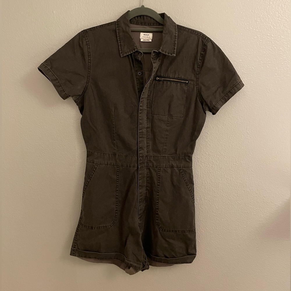 RVCA Lightweight Cotton Short Sleeve, Shorts Button-up Romper